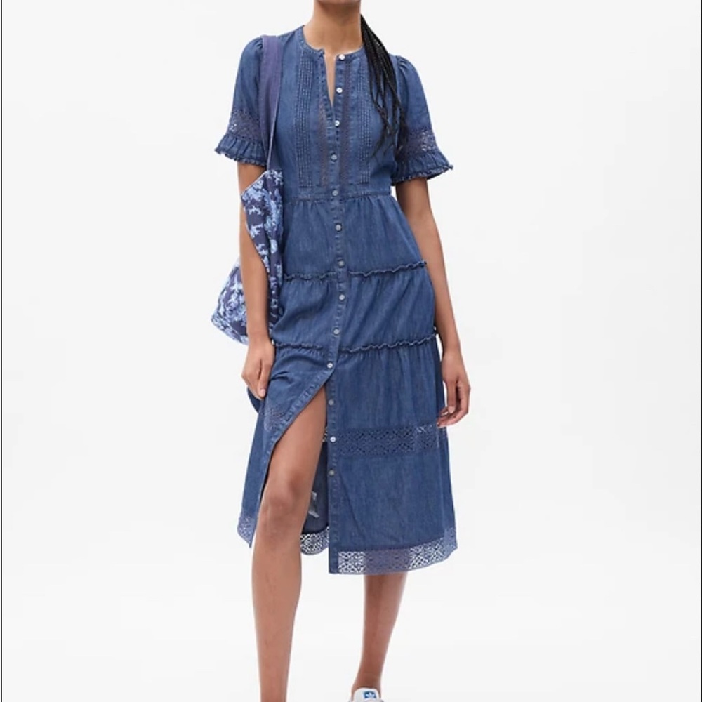 Gap-Love Shack Fancy denim tiered Midi Dress